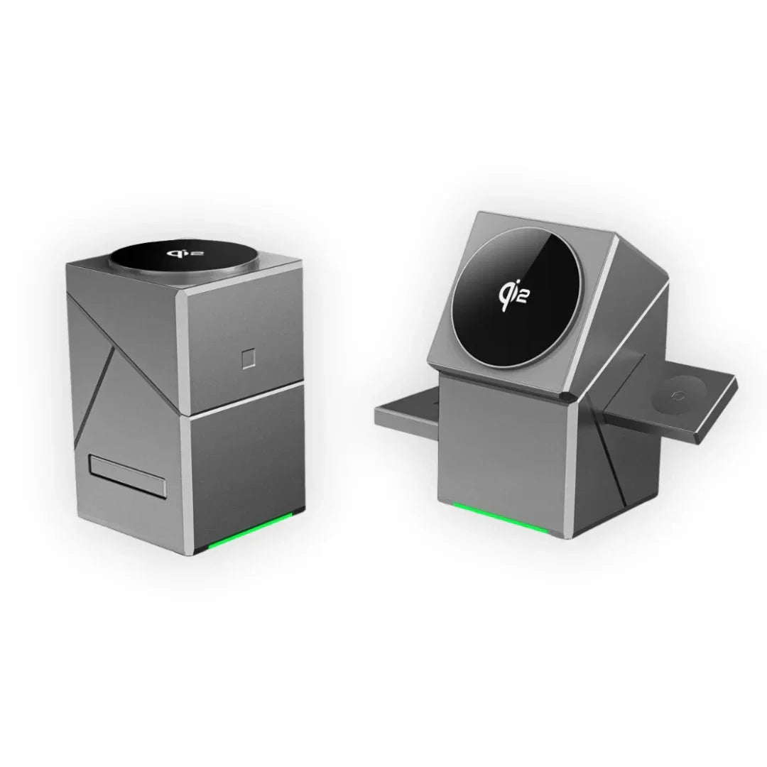 3-in-1 Wireless Charging Cube – 15W Fast Magnetic Charger with Auto-Rotation for iPhone, Apple Watch & AirPods