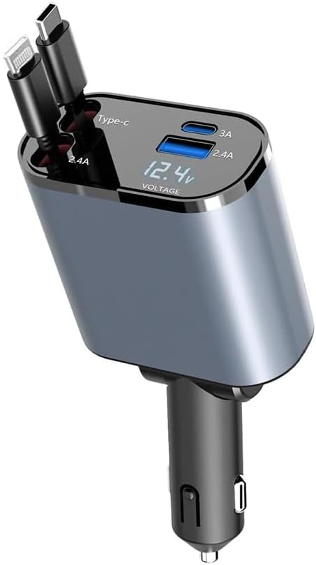 Retractable Car Charger, 4 in 1 Fast Car Phone Charger 120W