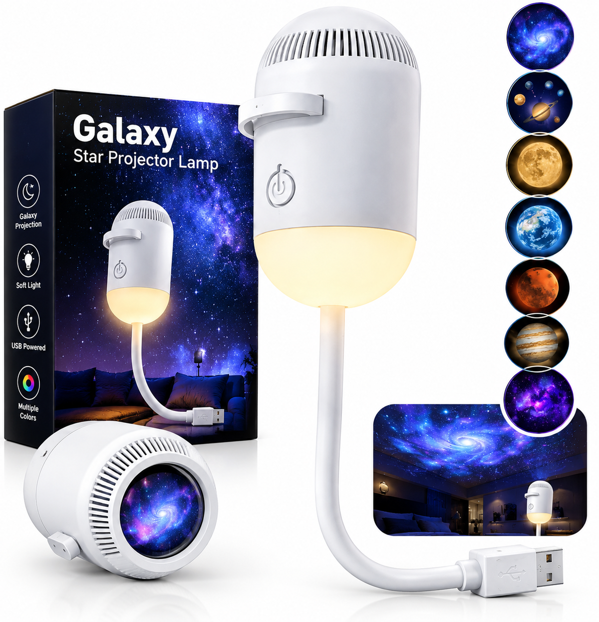Galaxy Projector Lamp | 10 Planet Slides