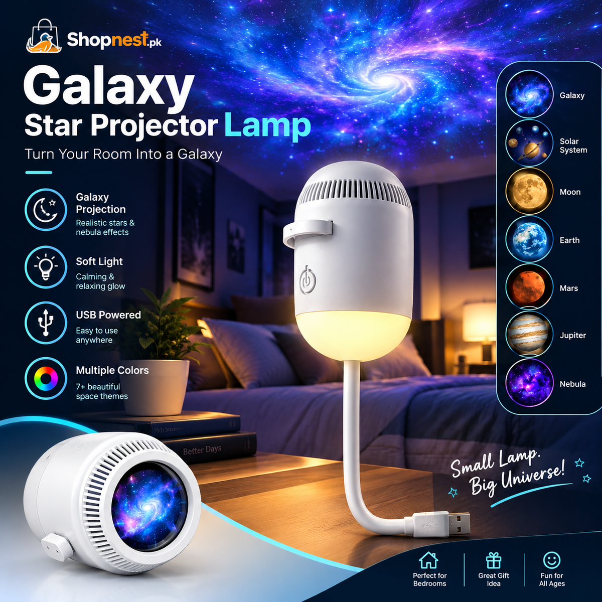 Galaxy Projector Lamp | 10 Planet Slides