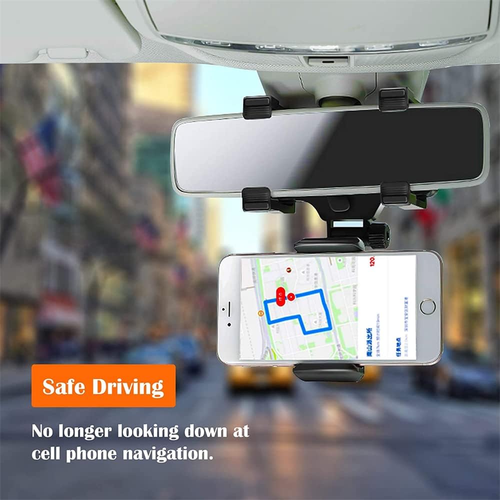 Rear View Mirror Car Mount Phone Holder Stand with 270° Swivel and Adjustable Clips